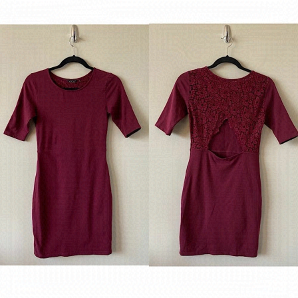 Aritzia-Lace Back Burgundy Mini Dress